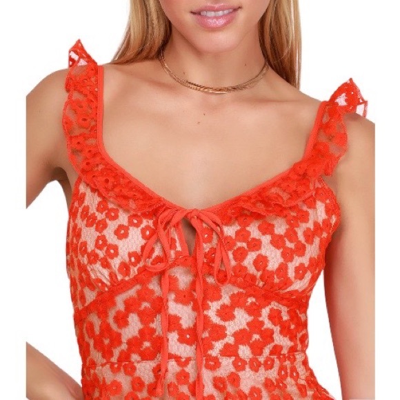 Lulus Someday Swoon Coral Red Embroidered Midi Dress Size L - Picture 4 of 5